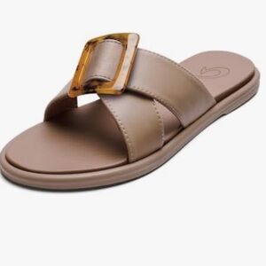 OluKai Cream Slides with Amber Buckle